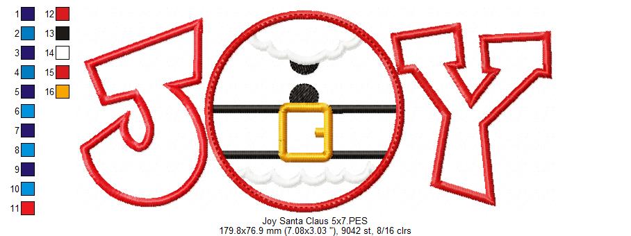 Joy Santa Claus - Applique - Machine Embroidery Design