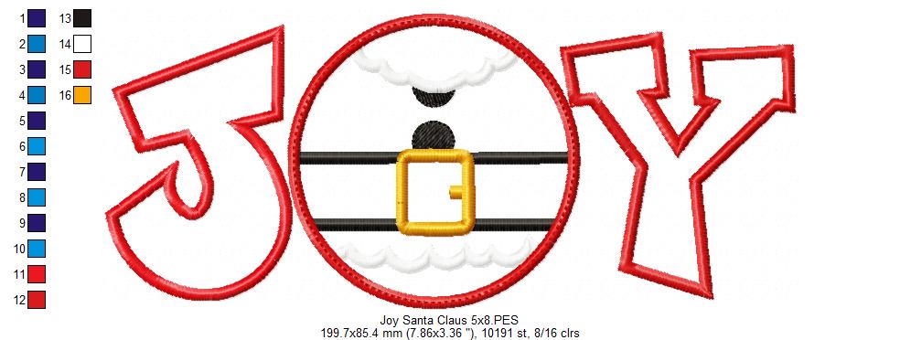Joy Santa Claus - Applique - Machine Embroidery Design