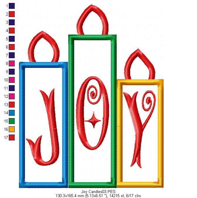 Joy Christmas Candles  - Applique - Machine Embroidery Design