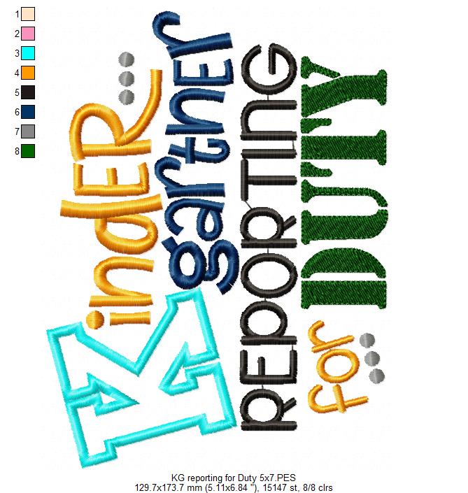 Kindergarten Reporting for Duty - Appliqué – Machine Embroidery Design