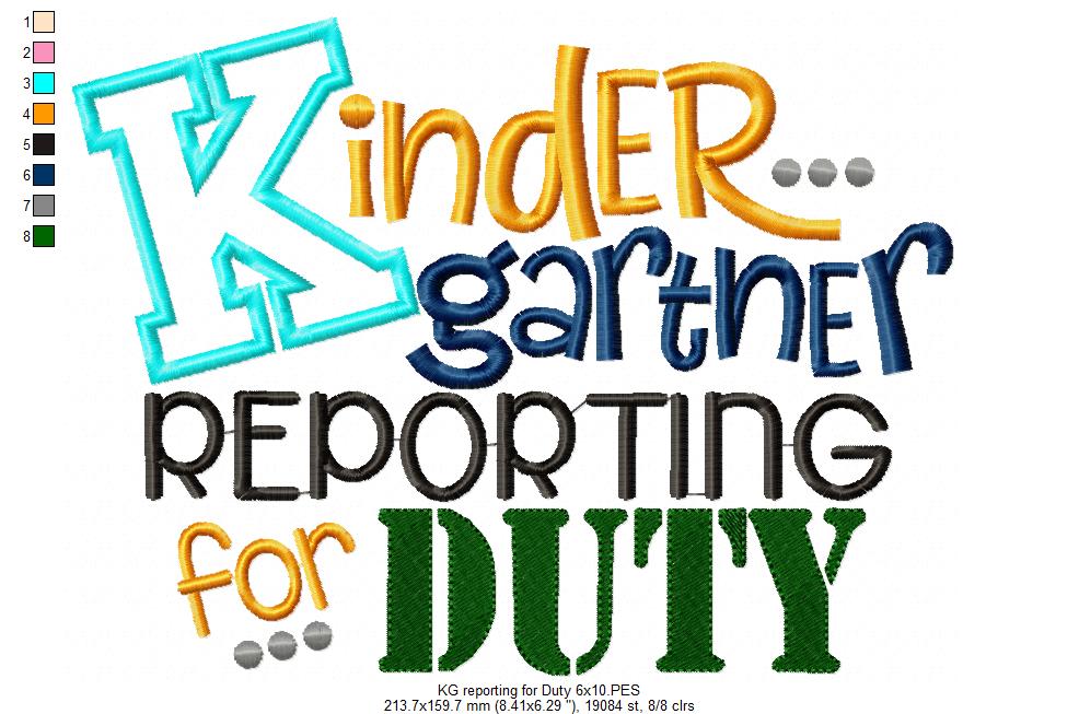 Kindergarten Reporting for Duty - Applique