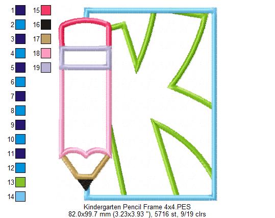 Kindergarten Preschool Pencil Frame - Applique