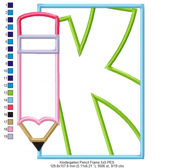 Kindergarten Preschool Pencil Frame - Applique
