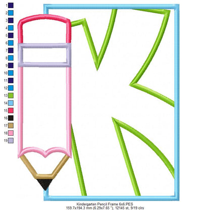 Kindergarten Preschool Pencil Frame - Applique