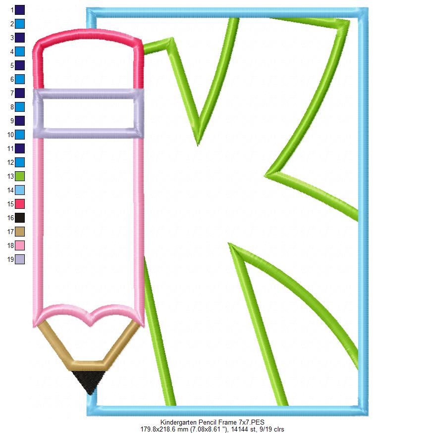 Kindergarten Preschool Pencil Frame - Applique