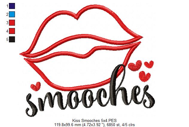 Valentines Day Smooches Kiss - Applique