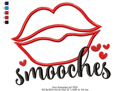 Valentines Day Smooches Kiss - Applique