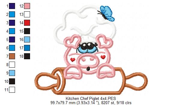 Kitchen Chef Piglet - Applique Embroidery