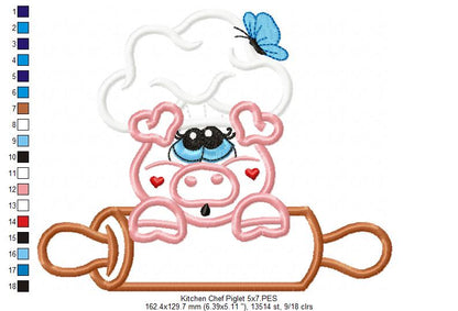 Kitchen Chef Piglet - Applique Embroidery