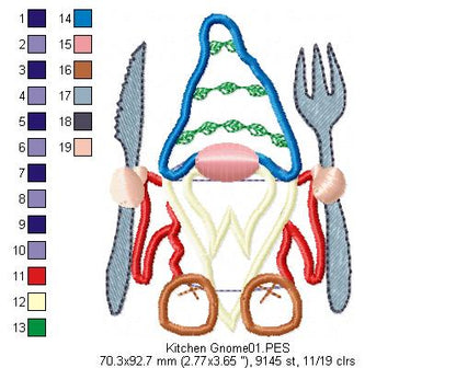 Kitchen Gnome - Applique - Machine Embroidery Design