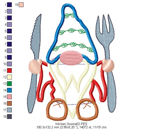Kitchen Gnome - Applique - Machine Embroidery Design