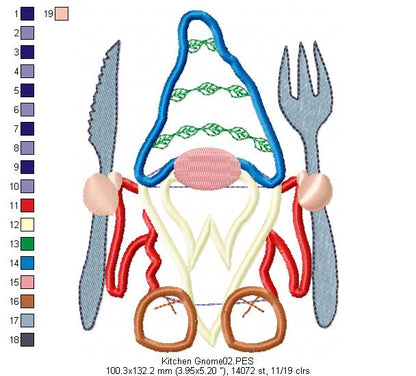 Kitchen Gnome - Applique - Machine Embroidery Design
