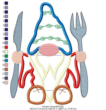 Kitchen Gnome - Applique - Machine Embroidery Design