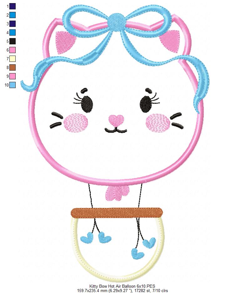 Kitty with Bow Hot Air Balloon - Applique
