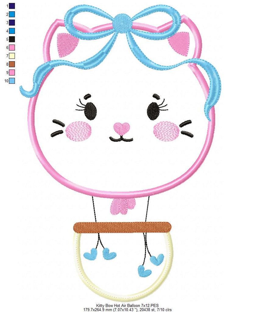 Kitty with Bow Hot Air Balloon - Applique