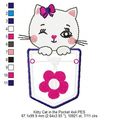 Kitty Cat in the Pocket - Applique - Machine Embroidery Design
