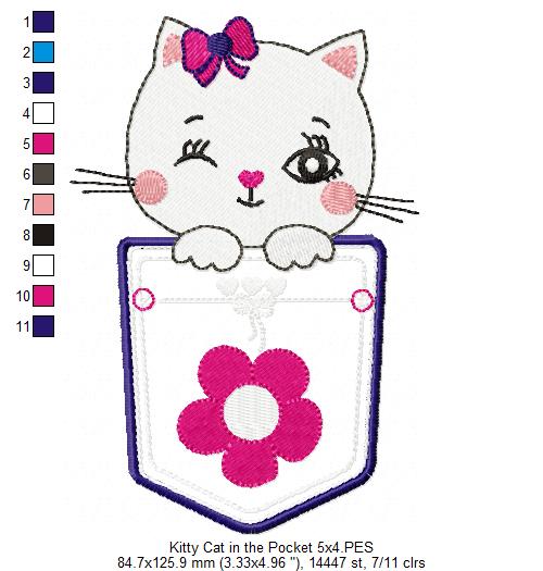 Kitty Cat in the Pocket - Applique - Machine Embroidery Design