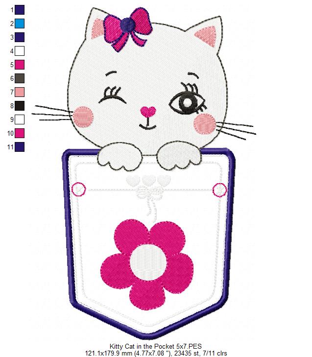 Kitty Cat in the Pocket - Applique - Machine Embroidery Design