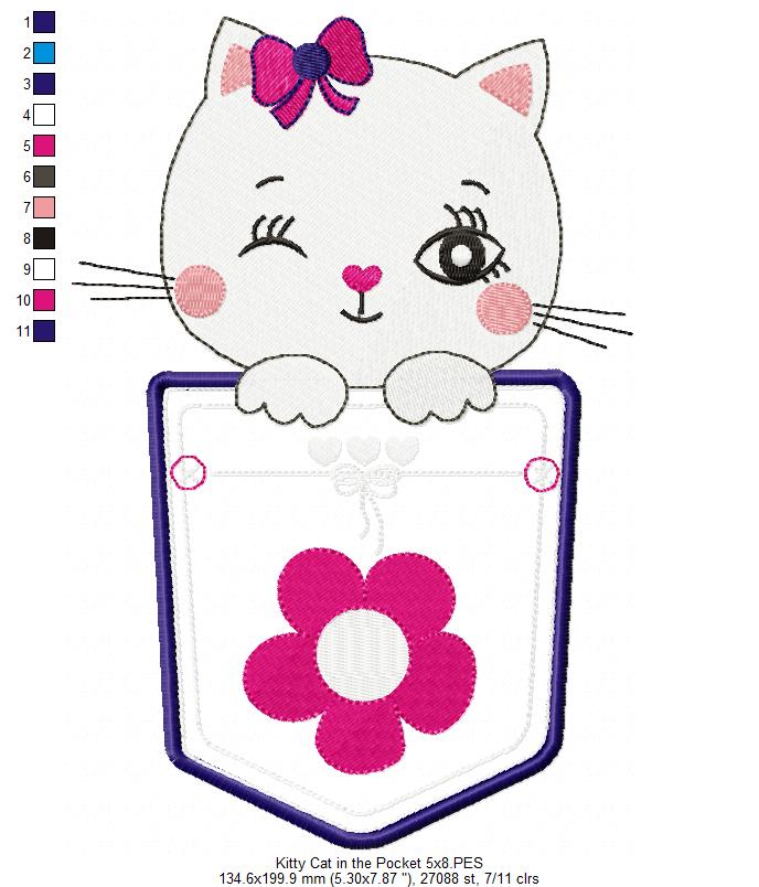 Kitty Cat in the Pocket - Applique - Machine Embroidery Design