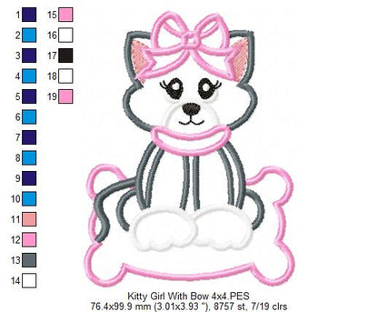 Kitty Girl with Pillow and Bow - Applique