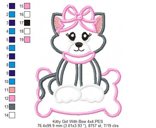 Kitty Girl with Pillow and Bow - Applique