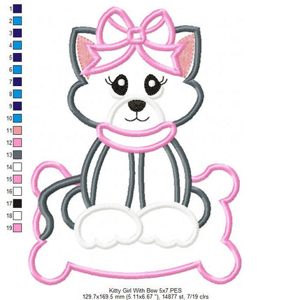 Kitty Girl with Pillow and Bow - Applique