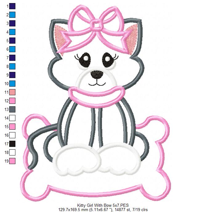 Kitty Girl with Pillow and Bow - Applique