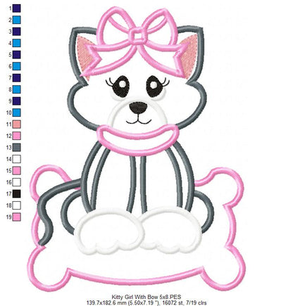 Kitty Girl with Pillow and Bow - Applique