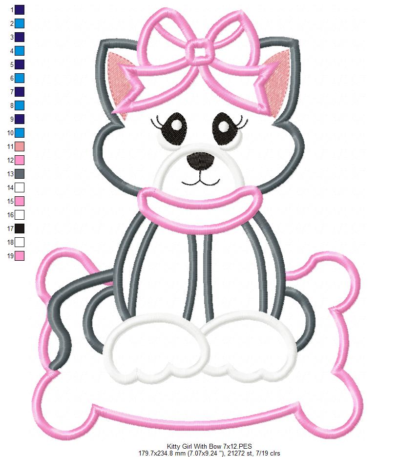 Kitty Girl with Pillow and Bow - Applique