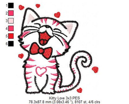 Happy Love Kitty  - ZigZag Applique