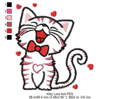 Happy Love Kitty  - ZigZag Applique