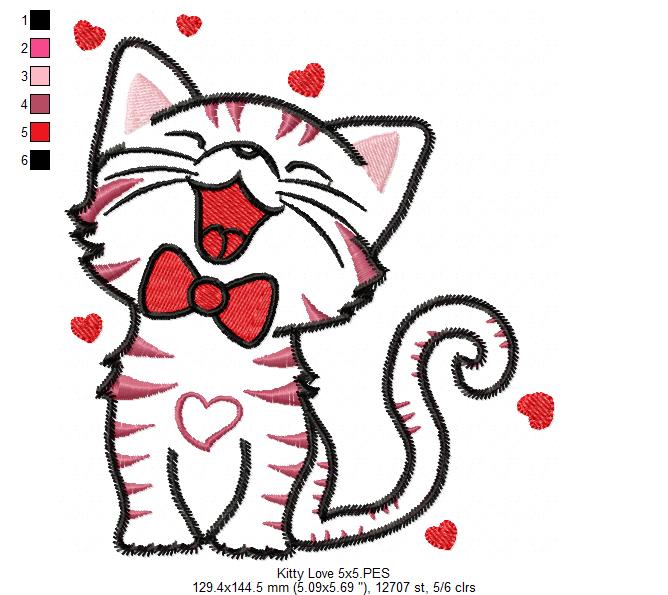 Happy Love Kitty  - ZigZag Applique