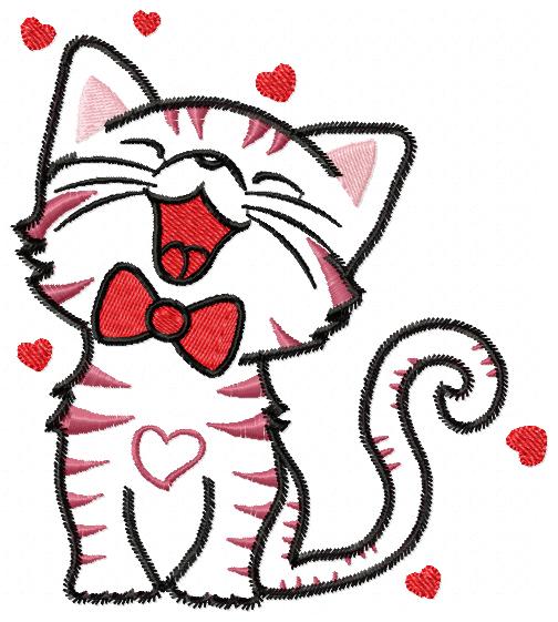 Happy Love Kitty  - ZigZag Applique