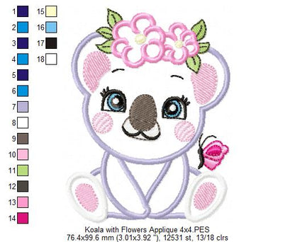 Koala Girl with Flowers - Applique