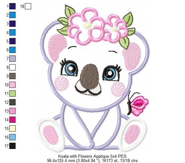 Koala Girl with Flowers - Applique