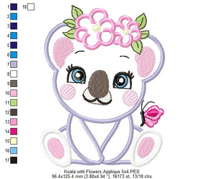 Koala Girl with Flowers - Applique