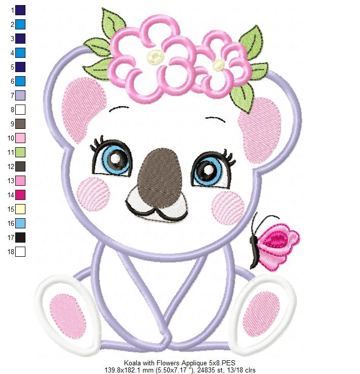 Koala Girl with Flowers - Applique
