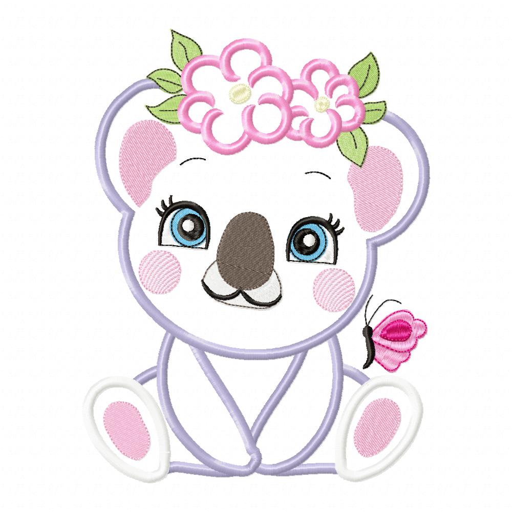 Koala Girl with Flowers - Applique & Fill Stitch - Set of 2 designs