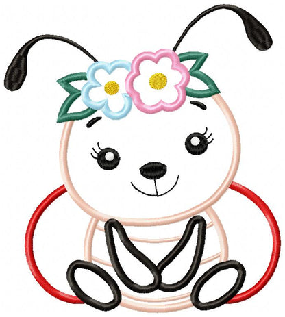 Cute Bug Girl Flowers - Applique Embroidery
