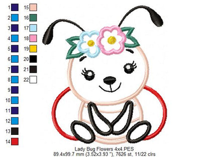 Cute Bug Girl Flowers - Applique Embroidery