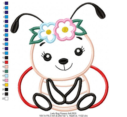 Cute Bug Girl Flowers - Applique Embroidery