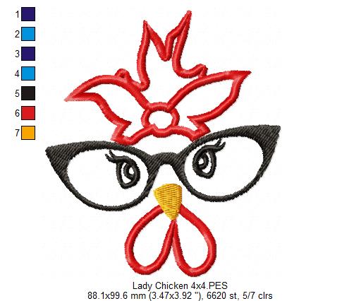 Lady Chicken - Applique - Machine Embroidery Design