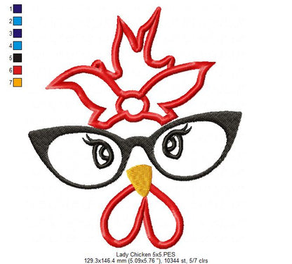Lady Chicken - Applique - Machine Embroidery Design