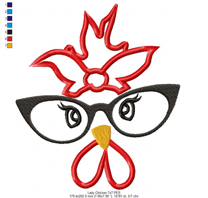 Lady Chicken - Applique - Machine Embroidery Design