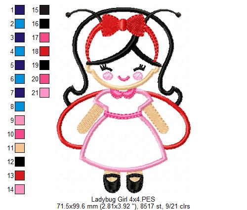 Cute Ladybug Girl - Applique