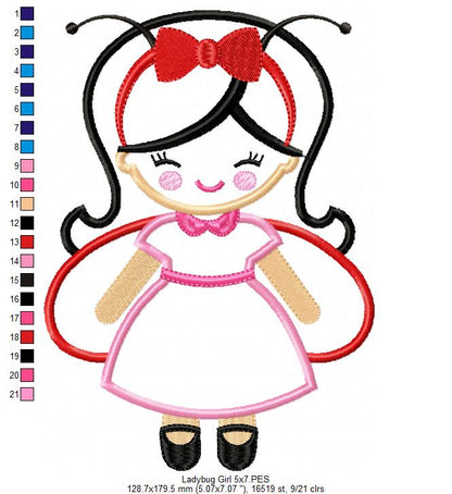 Cute Ladybug Girl - Applique