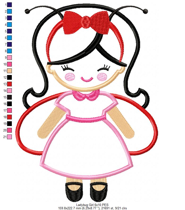 Cute Ladybug Girl - Applique