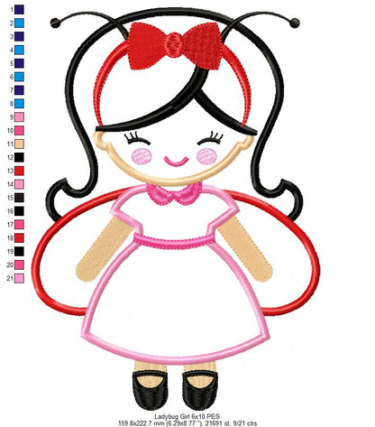 Cute Ladybug Girl - Applique