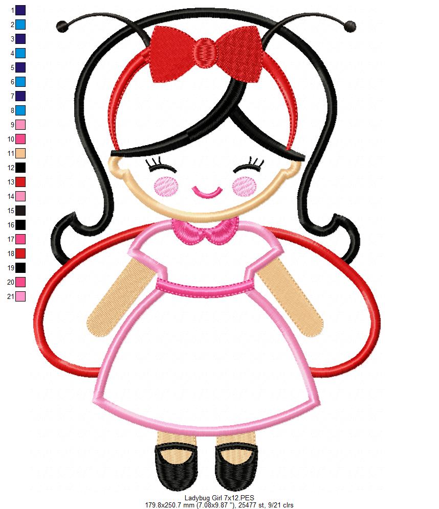 Cute Ladybug Girl - Applique
