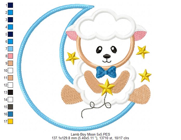 Sheep Boy and Girl on the Moon - Applique - Set of 2 designs
